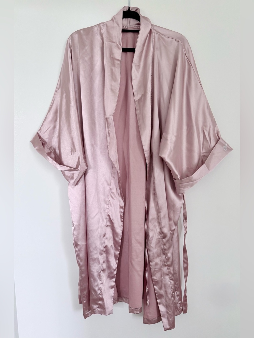Dusty Blush Pink Satin Long Kimono Robe With Belt